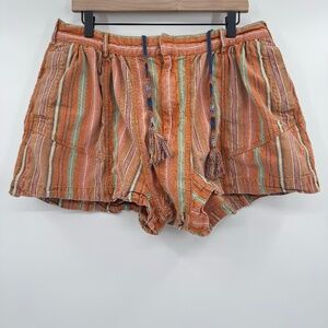 Free People Shorts Women Large Orange Stripes Harem Kahuna Pockets Cotton Relax